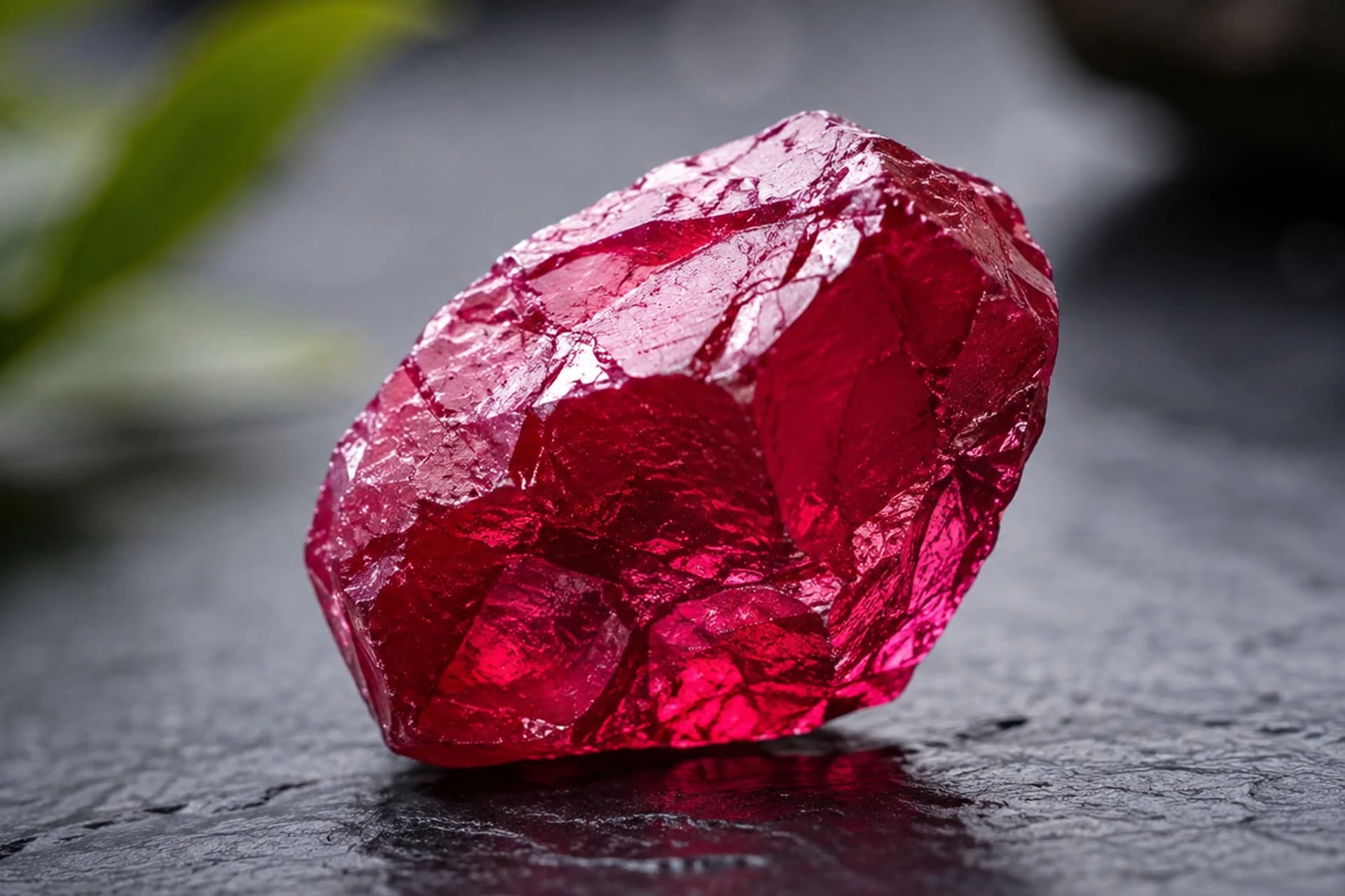 Cristal de rubí natural en bruto que muestra la forma original de la gema de rubí